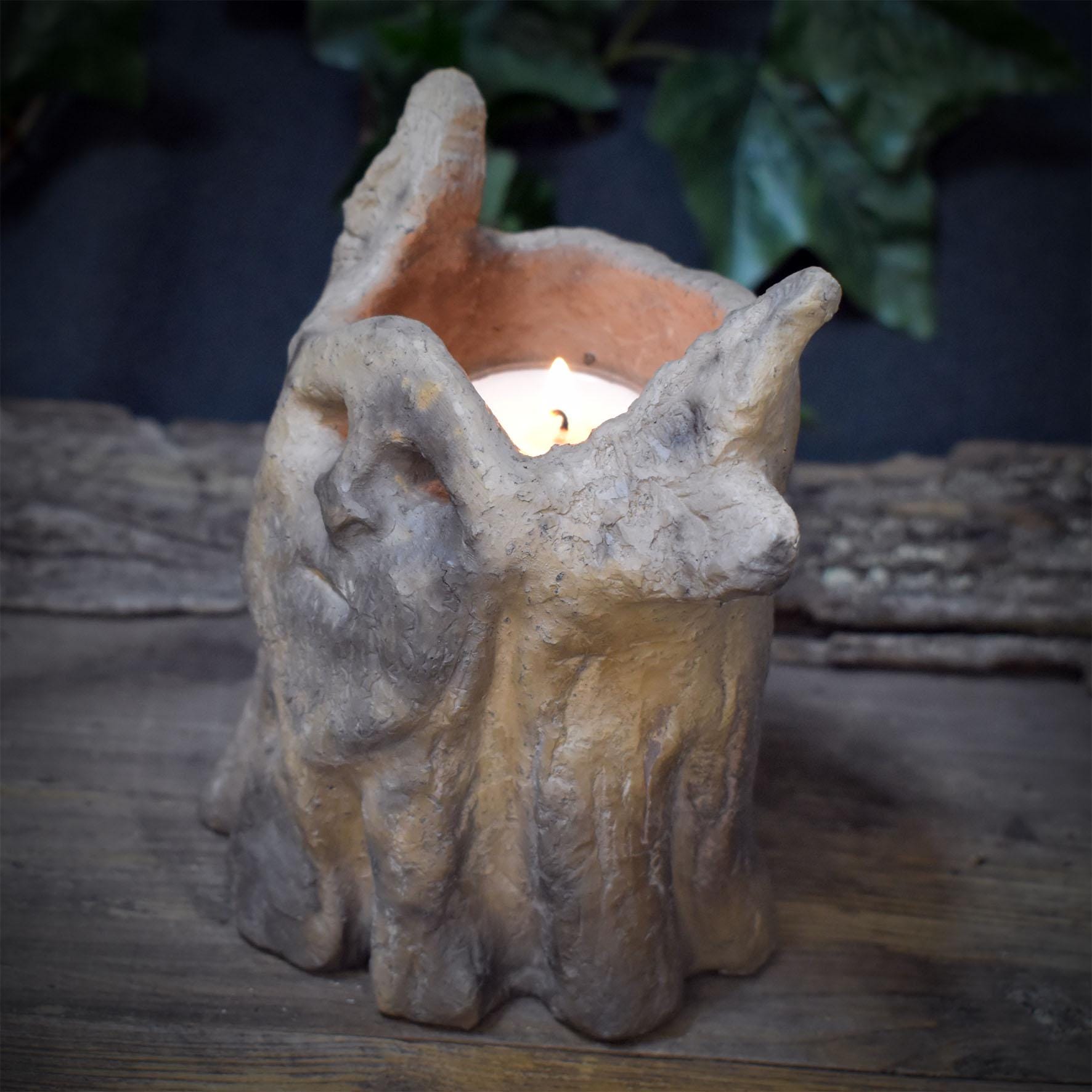 Cernunnos Teelichthalter Keramik | Gehörnter Gott Räucherschale Windlicht | Keltischer Waldgott Altar Deko Ritual 15cm 1,1kg RÄG099