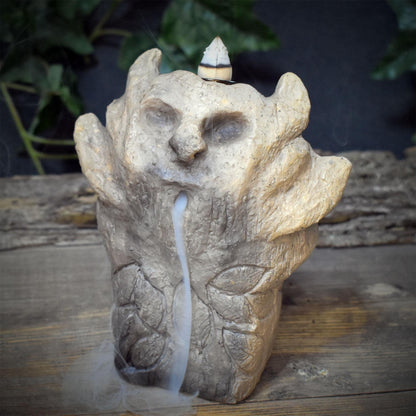 Cernunnos Rückfluss Räucherkegelhalter Keramik | Rauchwasserfall Gehörnter Gott | Keltischer Waldgott Altar Deko Ritual 950g RÄH075