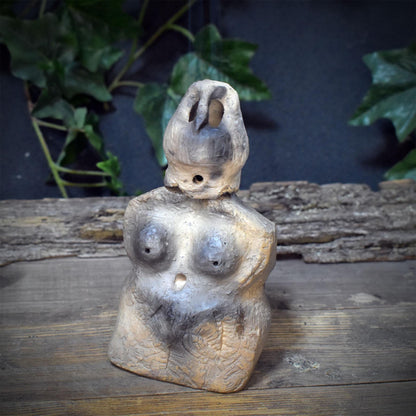 Göttin Rückfluss Räucherkegelhalter Keramik | Rauchwasserfall Venus Figur 2-teilig | Archaische Altar Deko Ritual Skulptur 600g RÄH076