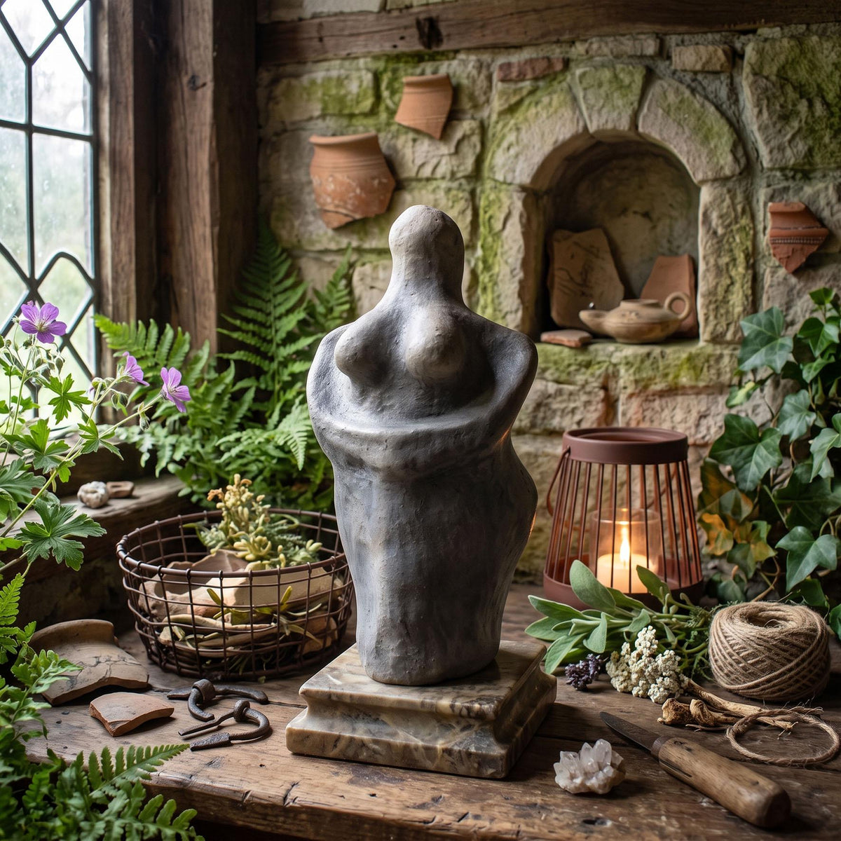 Aus Ton erstellte Venus Figurine im Rauchbrand veredelt – Symbol der Fruchtbarkeit, spirituelles Geschenk Matriarchale Kunst