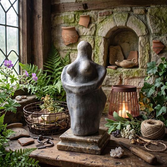 Aus Ton erstellte Venus Figurine im Rauchbrand veredelt – Symbol der Fruchtbarkeit, spirituelles Geschenk Matriarchale Kunst