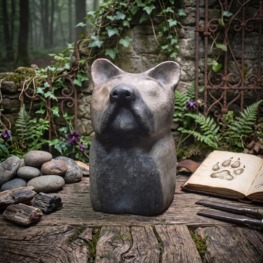 Hund Büste aus Ton, archaische Hundeskulptur handgemacht, Tierfigur Keramik, Krafttier Hund Statue, Gedenken Seelenhund SKU010