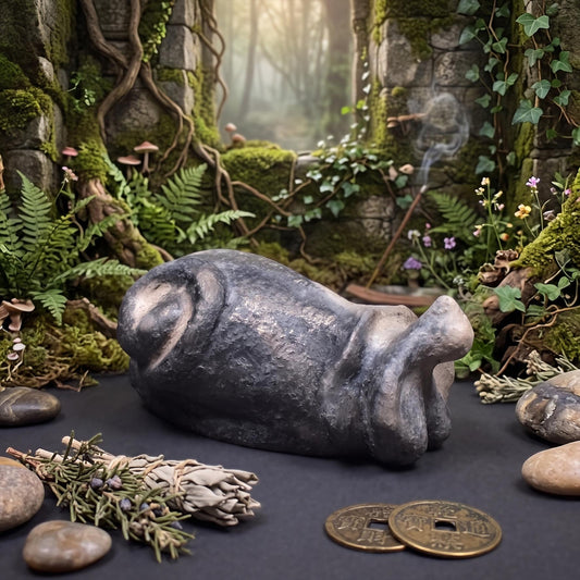 Schnecke Skulptur Ton, Figur Die Frau im Schneckenhaus, archaischer Schutzstein handgemacht, spirituelle Altar Deko SKU211
