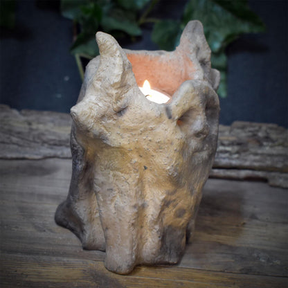 Cernunnos Teelichthalter Keramik | Gehörnter Gott Räucherschale Windlicht | Keltischer Waldgott Altar Deko Ritual 15cm 1,1kg RÄG099