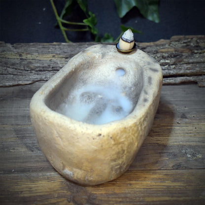 Rückfluss Räucherkegelhalter Keramik | Räucherschale Phallus Symbol Wasserfall | Archaisches Räuchergefäß Schamane Altar 14cm 1,3kg RÄH074