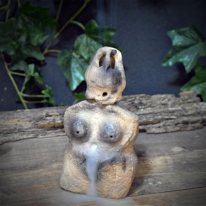 Göttin Rückfluss Räucherkegelhalter Keramik | Rauchwasserfall Venus Figur 2-teilig | Archaische Altar Deko Ritual Skulptur 600g RÄH076
