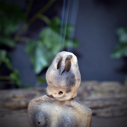 Göttin Rückfluss Räucherkegelhalter Keramik | Rauchwasserfall Venus Figur 2-teilig | Archaische Altar Deko Ritual Skulptur 600g RÄH076