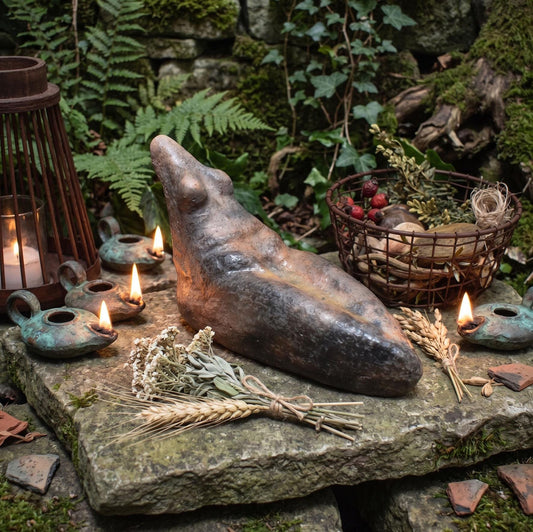 Aus Ton erstellte Venus Figurine im Rauchbrand vollendet – Symbol der Fruchtbarkeit und des Matriarchats, spirituelles Geschenk