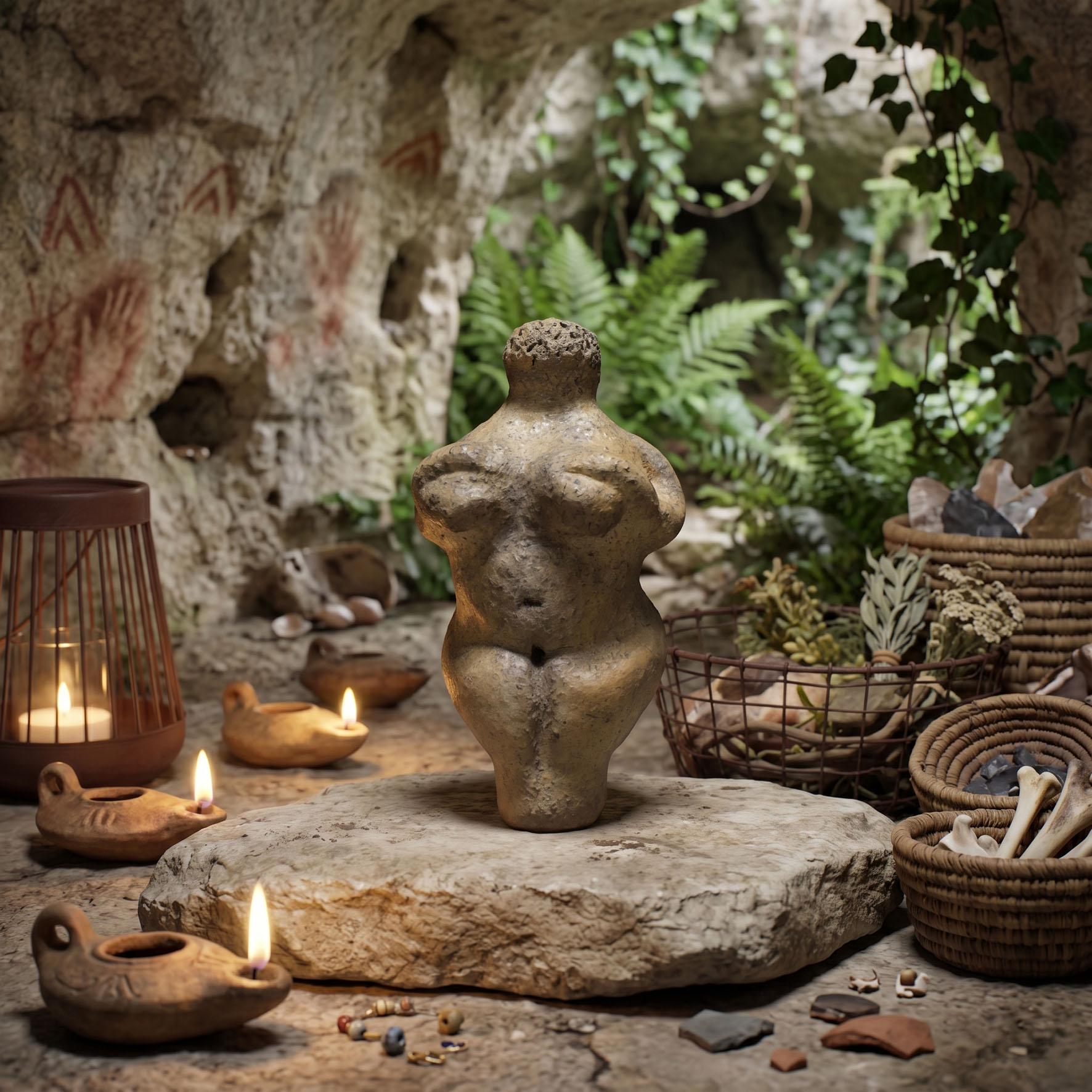 Goddess handgefertigte Skulptur Venus Fruchtbarkeitsgöttin Matriarchale Kunst aus Ton Rauchbrand Pagan primitive Kunst