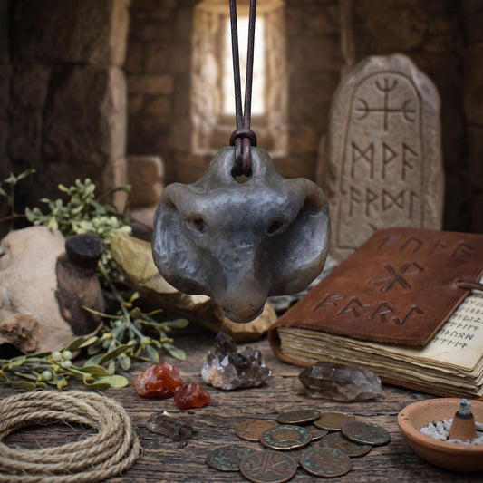 Handgefertigtes Talisman-Amulett - Krafttier Widder - traditionell gebrannter Ton – Einzigartige Rauchbrandkunst für spirituelle Begleiter
