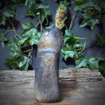 Cernunnos Skulptur Keramik, Horned God Altar Figur, Kelten Gott Holzgeweih, Rauchbrand 2,4kg, 28x14cm SKU314