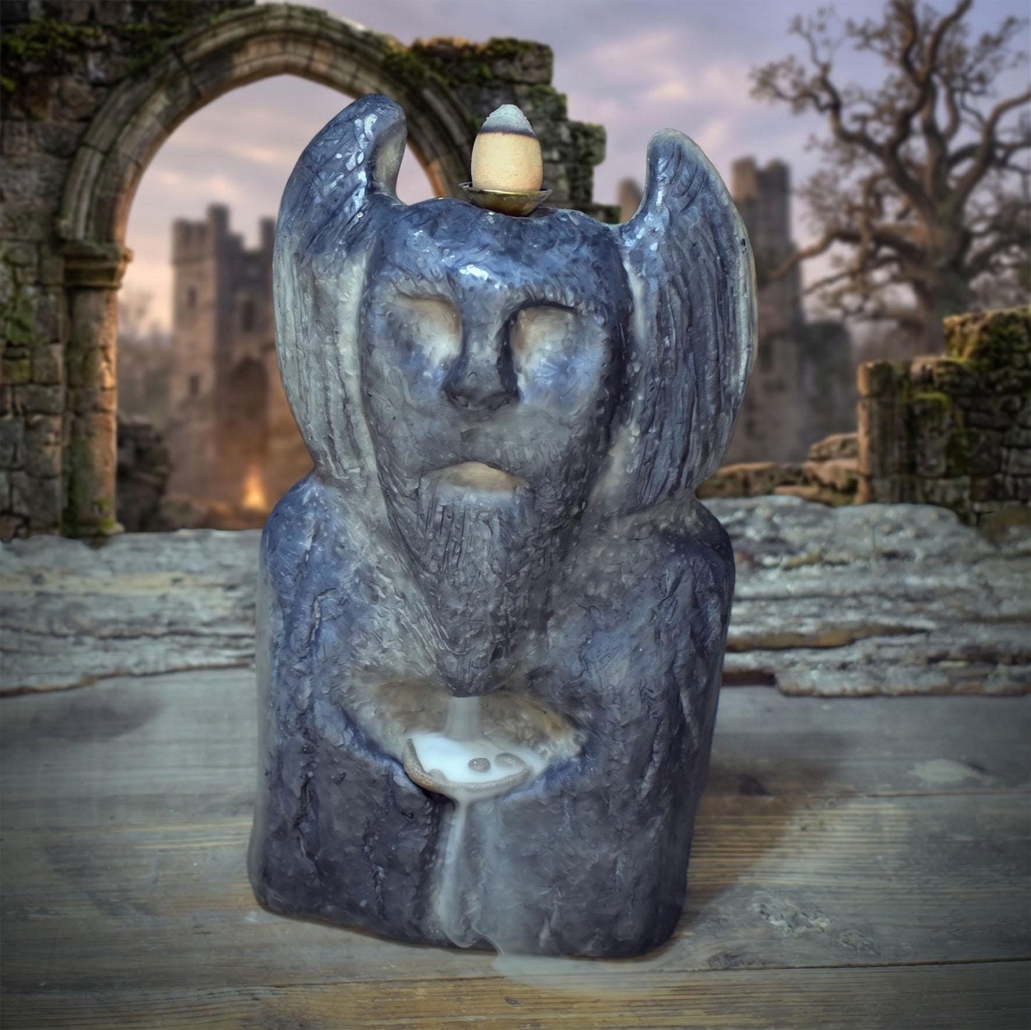 Cernunnos Skulptur Rückfluss Räucherhalter, Kelten Gott Limonit, Hexenschüssel Altar Keramik Rauchbrand, 1,7kg, 18x10cm SKU315