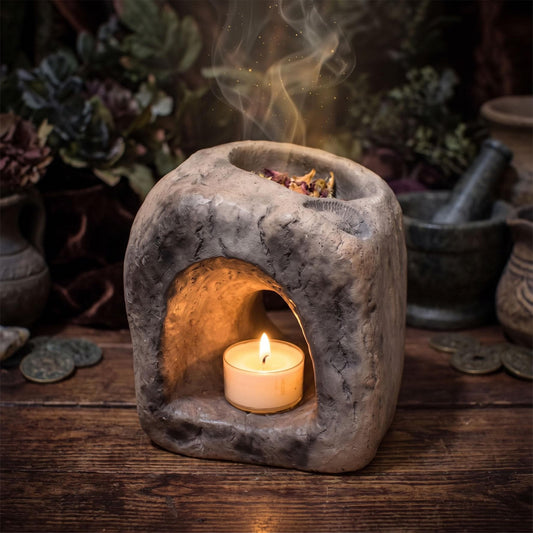 Räuchergefäß für Kohle Teelichthalter Portal Keramik | Räucherschale mit Ammonit Relief | Spirituelle Deko Altar Ritual 2kg RÄG100