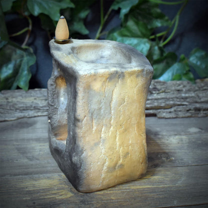 Rückfluss Räucherhalter Portal & Teelichthalter | Keramik Räucherschale Harze Rauchbrand | Altar Deko 1,6kg, 13x10cm RÄH082