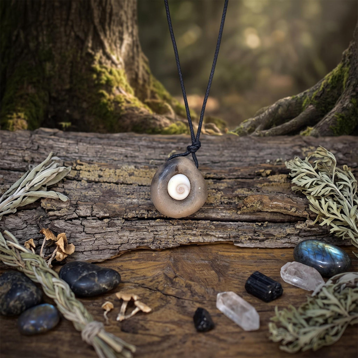Shiva Auge Amulett Kette Keramik | Schutzsymbol Anhänger Spirale Turbanschnecke | Schamanischer Schmuck Zart Handgemacht 2cm AMU094
