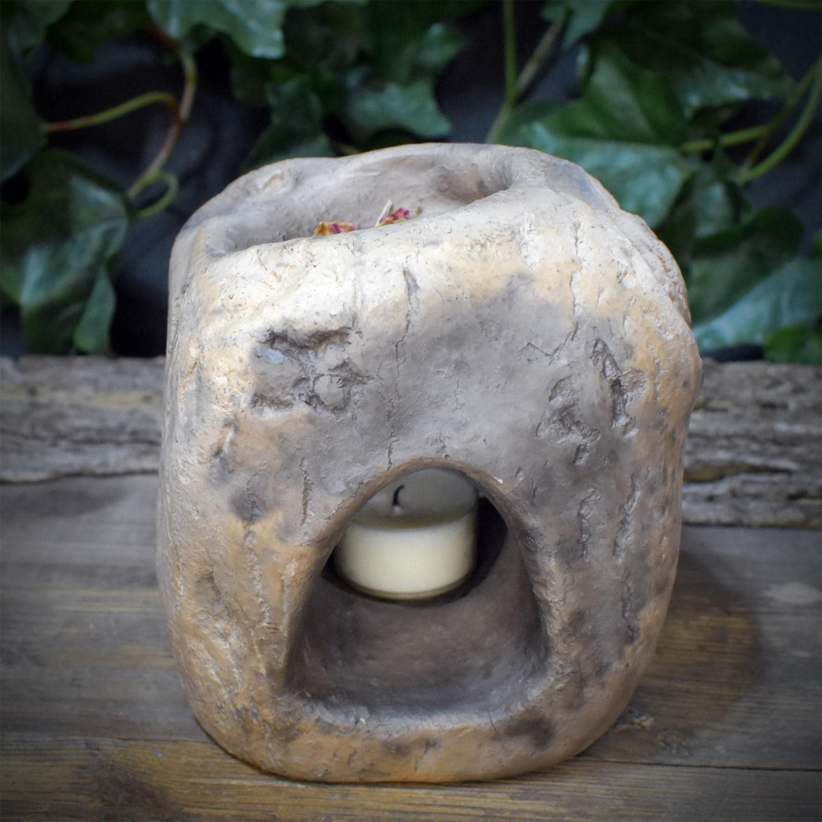 Räuchergefäß für Kohle Teelichthalter Portal Keramik | Räucherschale mit Ammonit Relief | Spirituelle Deko Altar Ritual 2kg RÄG100