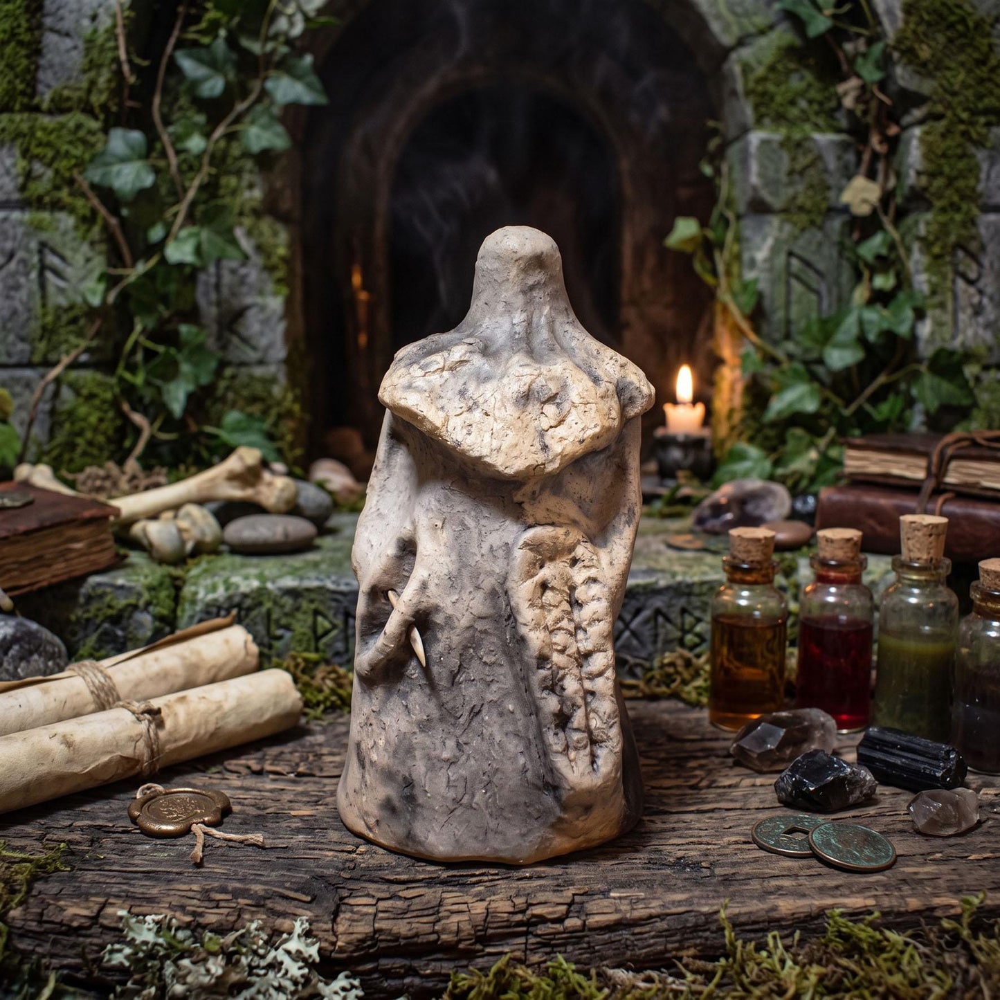 Skadi Skulptur Keramik | Nordische Wintergöttin mit Bogen & Schneeschuh | Spirituelle Altar Deko Wikinger Pagan Yule 18cm 1,5kg SKU316