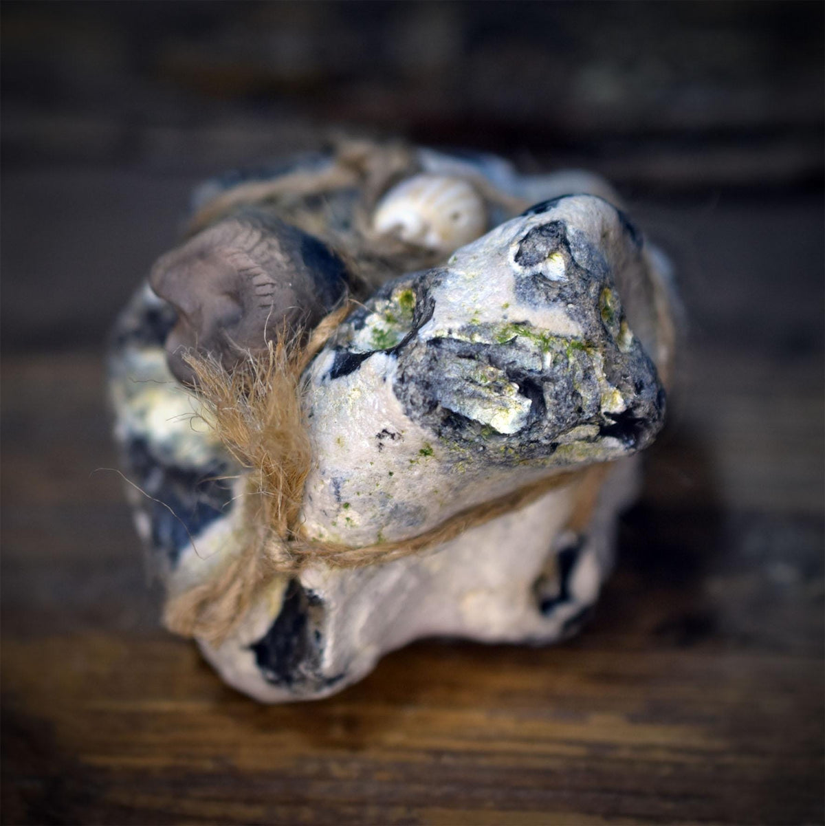 Hüter der Gezeiten Hagstone Skulptur | Flintstone Feuerstein Naturwesen Rauchbrand | Hühnergott Schutzstein Altar Ritual 440g SKU321