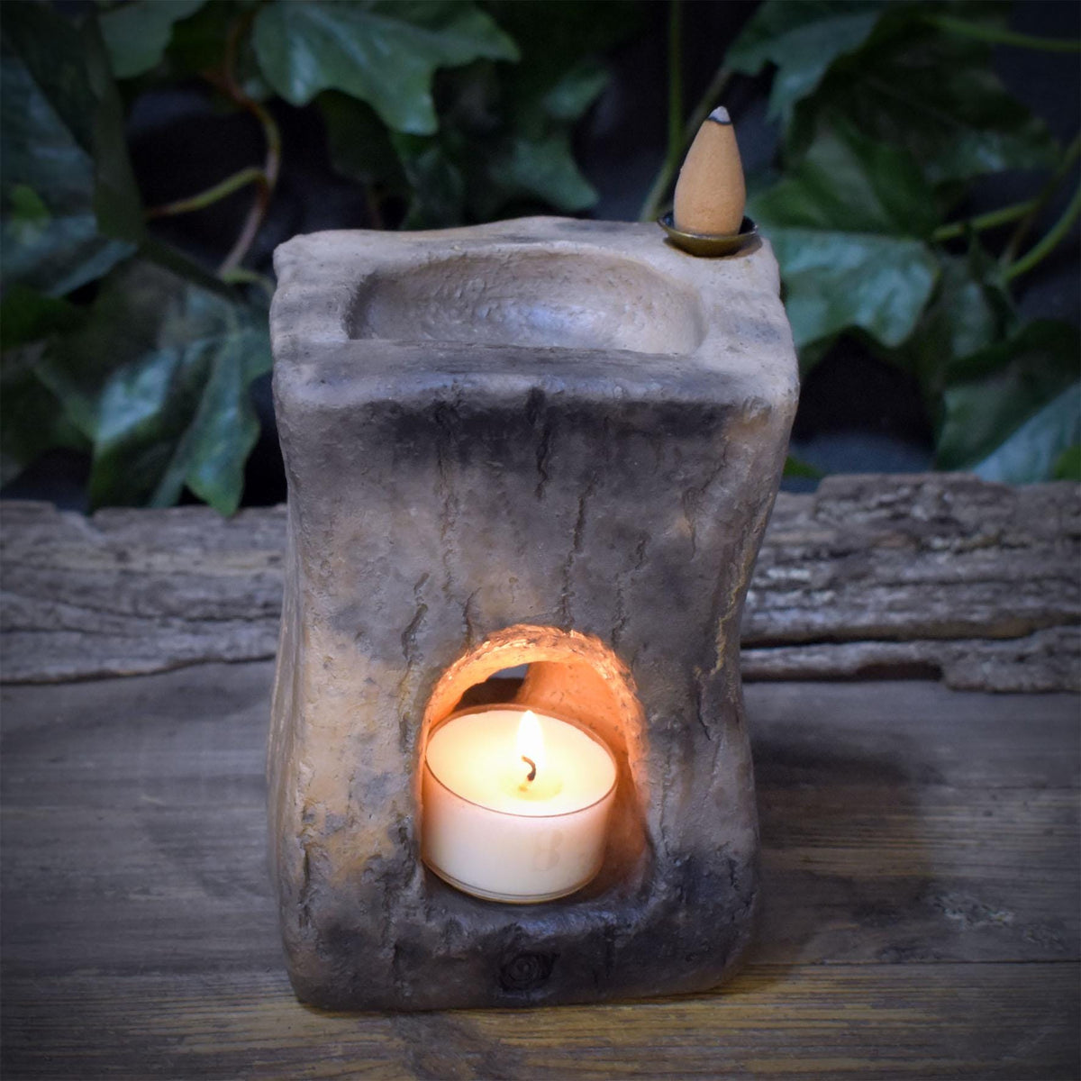 Rückfluss Räucherhalter Portal & Teelichthalter | Keramik Räucherschale Harze Rauchbrand | Altar Deko 1,6kg, 13x10cm RÄH082
