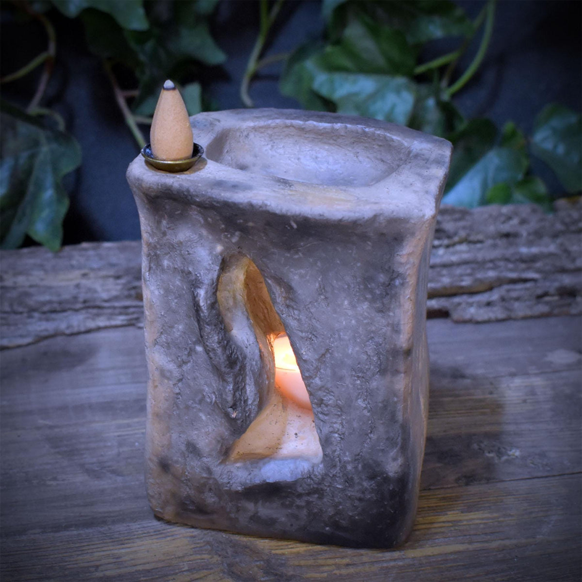 Rückfluss Räucherhalter Portal & Teelichthalter | Keramik Räucherschale Harze Rauchbrand | Altar Deko 1,6kg, 13x10cm RÄH082