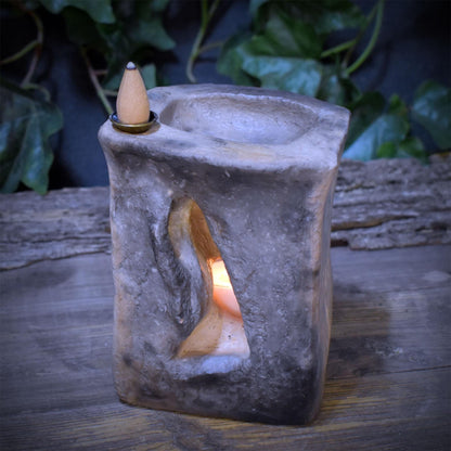 Rückfluss Räucherhalter Portal & Teelichthalter | Keramik Räucherschale Harze Rauchbrand | Altar Deko 1,6kg, 13x10cm RÄH082