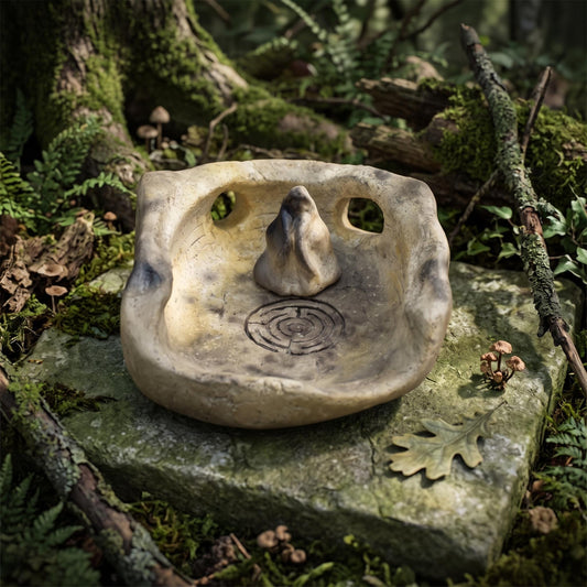 Schrein Altar Keramik mit Labyrinth | Archaische Opferschale & separate Hüterin | Spirituelle Deko Naturreligion Ritual 14cm 1,2kg SCH033