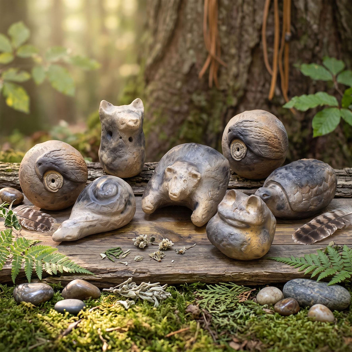 verschiedene Krafttier Handrasseln Keramik Schamanische Ritualrassel Tiergeist Altar Meditation Klangobjekt KRA001
