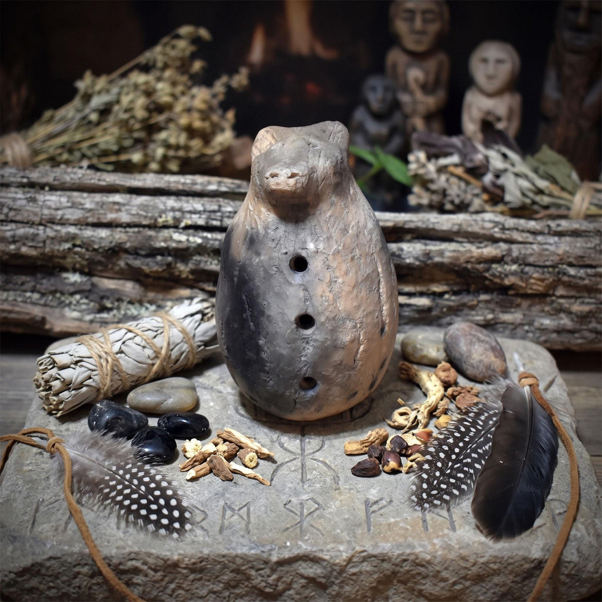 verschiedene Krafttier Handrasseln Keramik Schamanische Ritualrassel Tiergeist Altar Meditation Klangobjekt KRA001