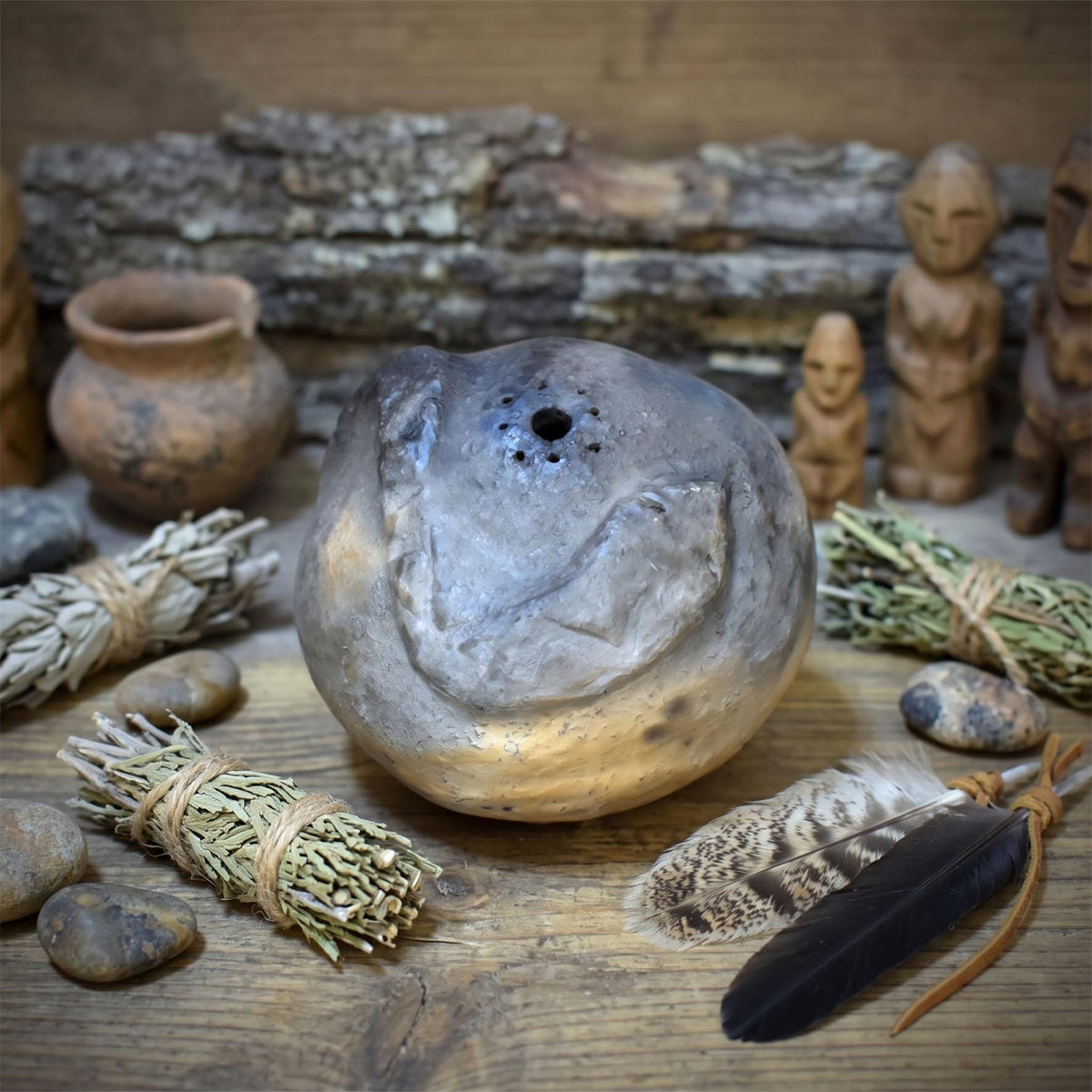 verschiedene Krafttier Handrasseln Keramik Schamanische Ritualrassel Tiergeist Altar Meditation Klangobjekt KRA001