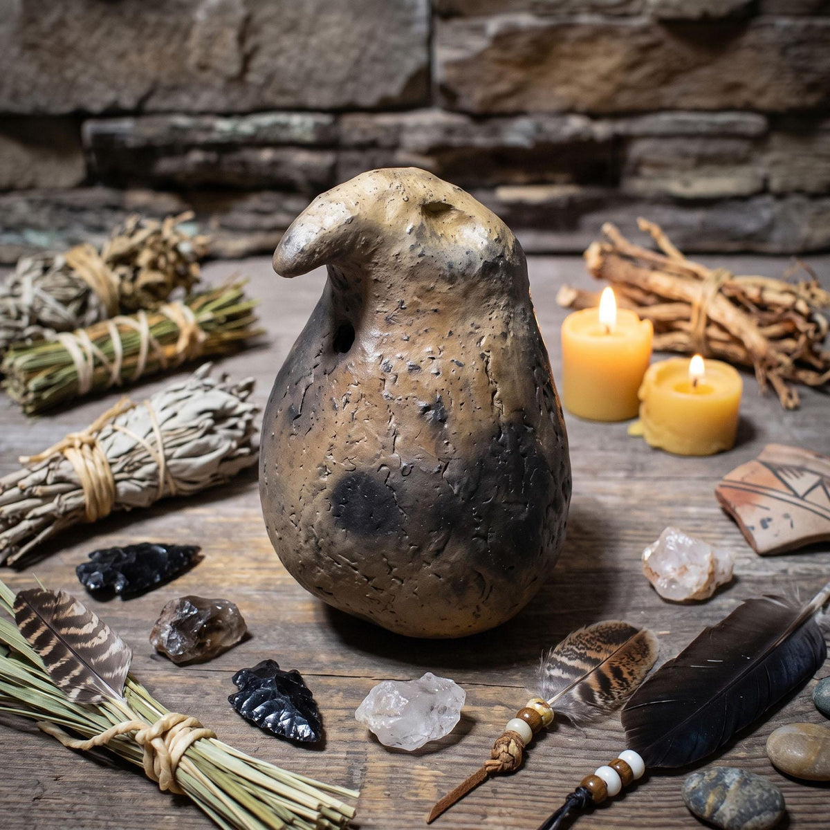 verschiedene Krafttier Handrasseln Keramik Schamanische Ritualrassel Tiergeist Altar Meditation Klangobjekt KRA001