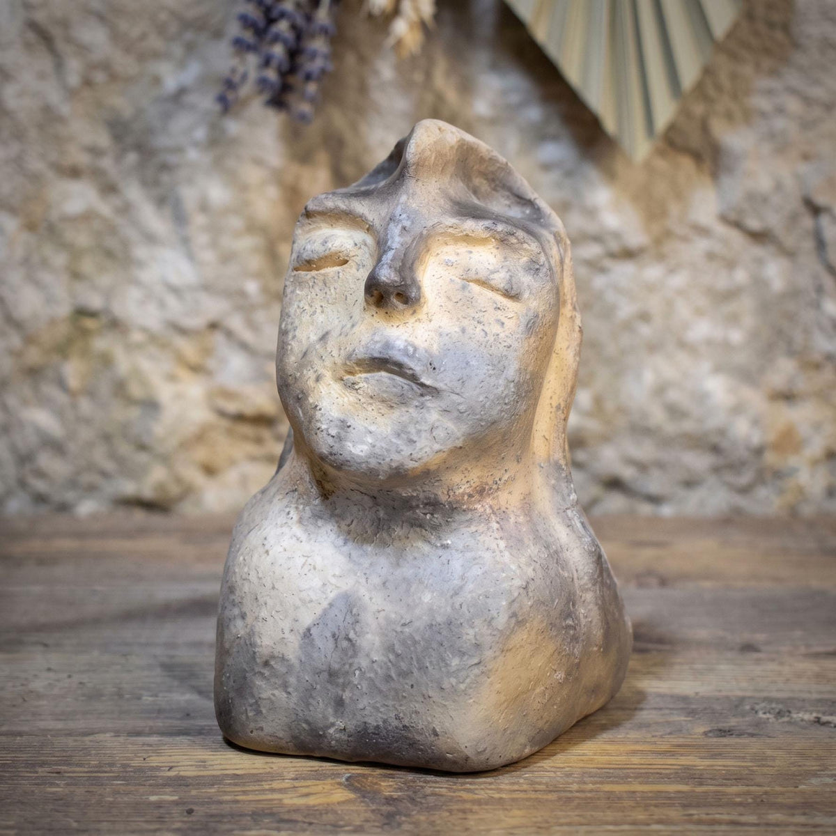 Schamanin Skulptur Büste Adler Krafttier Keramik Ton Figur Altar Deko Spirituelle Kunst Unikat SKU324