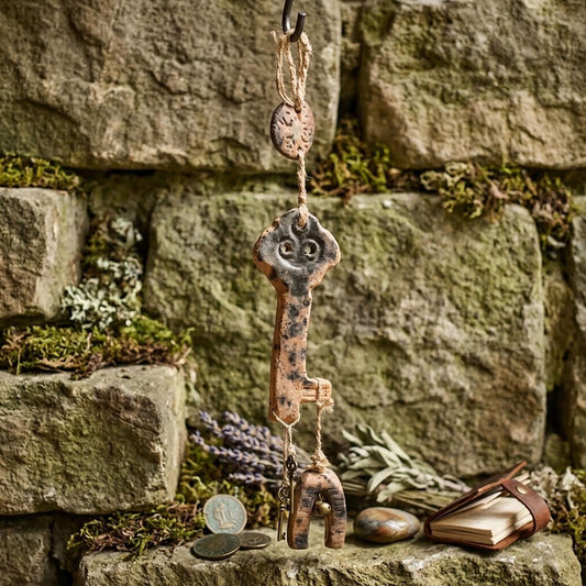Holdas Schlüssel Wanddeko Keramik Frau Holle Wandbehang Tor Glöckchen Altar Rauhnächte Schutz HEX057