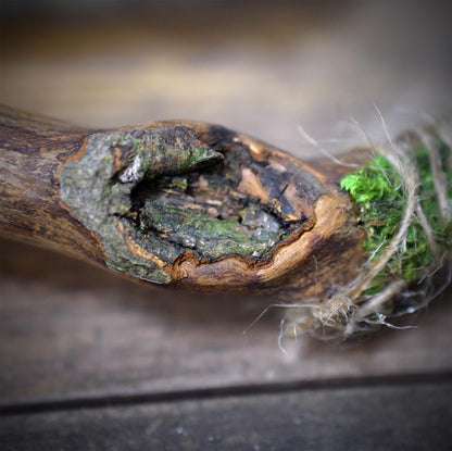Ritualstab Gesicht Keramik Astholz Schamanischer Stab Altar Naturspiritualität Zeremonie Räuchern RST051