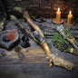 Ritualstab Gesicht Keramik Astholz Schamanischer Stab Altar Naturspiritualität Zeremonie Räuchern RST051