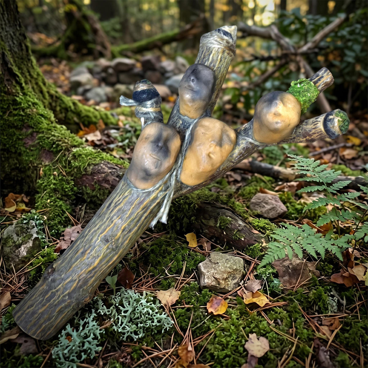 Ritualstab Ahnen Keramik Holz Schamanenstab Rauchbrand Masken Altar Ritual Kunst Unikat Zeremonienstab RST054