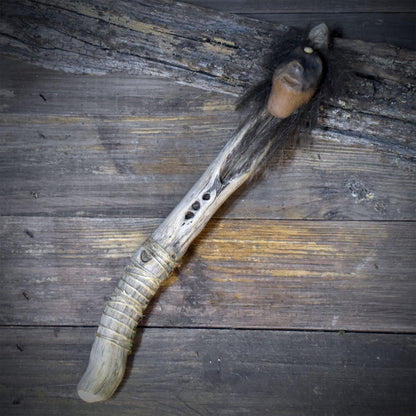 Ritualstab Drittes Auge Schamane Astholz Keramik Stab Wolle Altar Zeremonie Naturspiritualität RST053