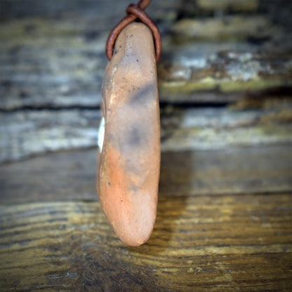 Fossil Amulett Keramik Kette Schnecke Talisman Glücksbringer Lederband Schamanischer Schmuck Schutzstein AMU105