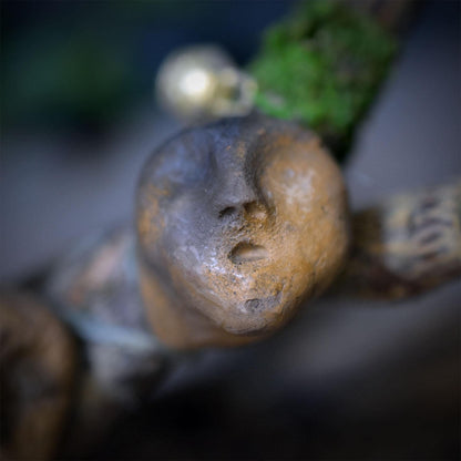 Ritualstab Ahnen Keramik Holz Schamanenstab Rauchbrand Masken Altar Ritual Kunst Unikat Zeremonienstab RST054