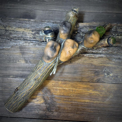 Ritualstab Ahnen Keramik Holz Schamanenstab Rauchbrand Masken Altar Ritual Kunst Unikat Zeremonienstab RST054