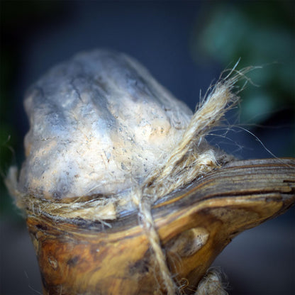 Ritualstab aus Holz und Keramik mit Sandrose und Holzperle, schamanischer Kraftstab für Rituale, Unikat RST055