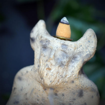 Cernunnos Rückfluss Räucherkegelhalter Keramik, Backflow Räuchergefäß Waldgott Altarfigur, Unikat RÄH090