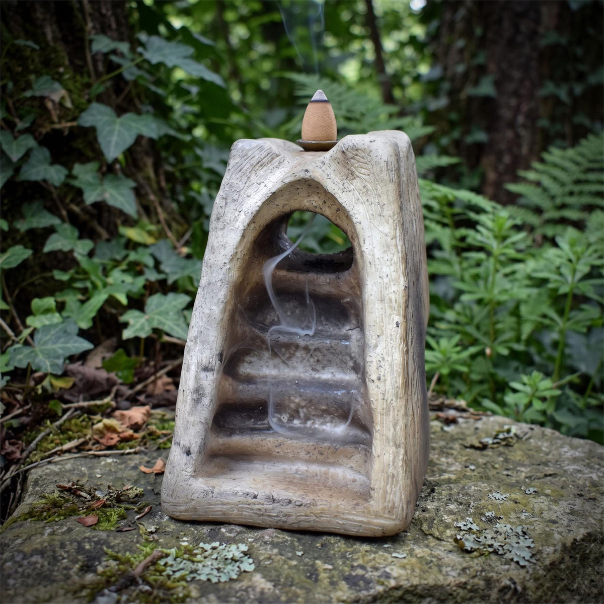 Backflow Räucherkegelhalter Turm aus Keramik, Teelichthalter Tor mit Treppe, Wasserfall Räuchergefäß, Unikat RÄH089