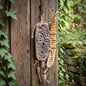 Gezeiten Wanddeko aus Keramik, Wandbehang mit fossiler Hornkoralle und Jacaranda Schote Frauenwunder, Unikat HEX063