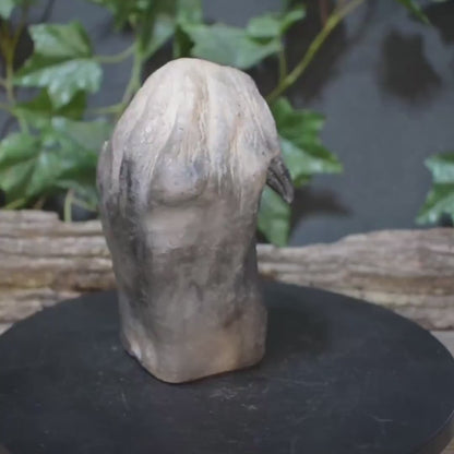 Rabe Skulptur Keramik | Rabenschädel Figur im Umhang | Spirituelle Deko Altar Schamane Odin Morrigan Krafttier 890g SKU306